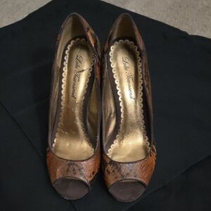 Lela Rose Snakeskin Pattern Peep Toe Heels